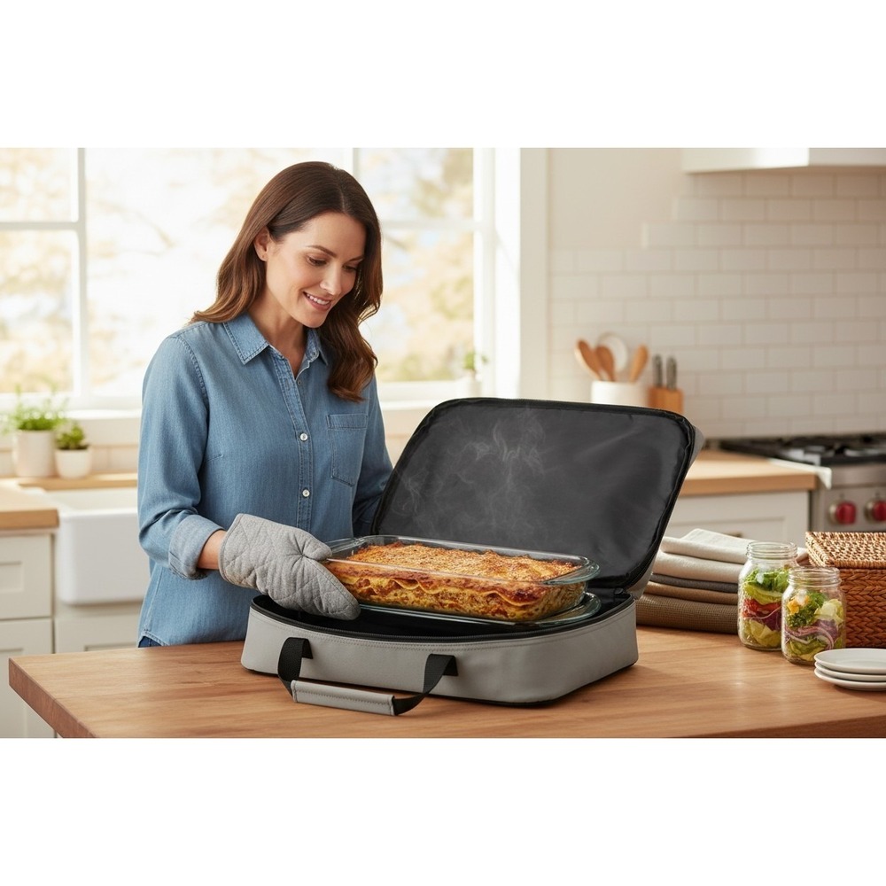 Anchor Hocking Baking Dish with Insulated Tote Unisex 3Qt Gray Good Casserole